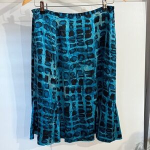 Preston & York Blue Waterycolor Blocks Silk Skirt Size 8